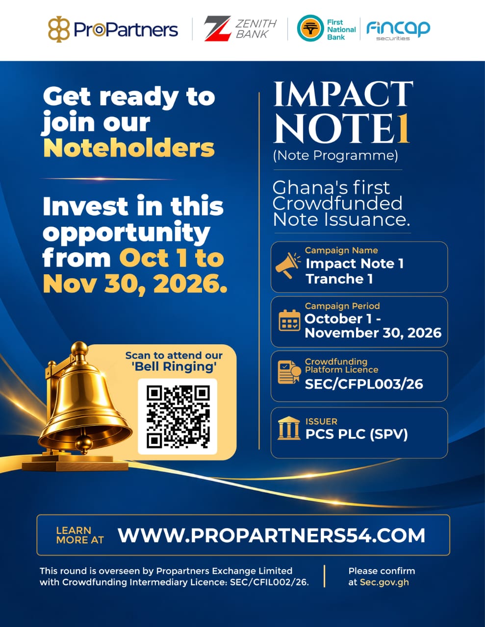 Impact Note 1 Tranche 1 — Ghana's first crowdfunded note issuance, campaign period October 1 to November 30, 2026